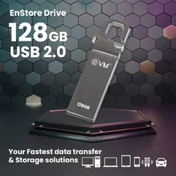 EVM EnStore 128 GB Metal USB 2.0 Flash Drive - High Read Speeds up to 15MB/s & Write Speeds up to 8MB/s - Durable Metal Casing - Ideal for Data Transfer & Storage - (EVMPD/128GB) - 128 GB