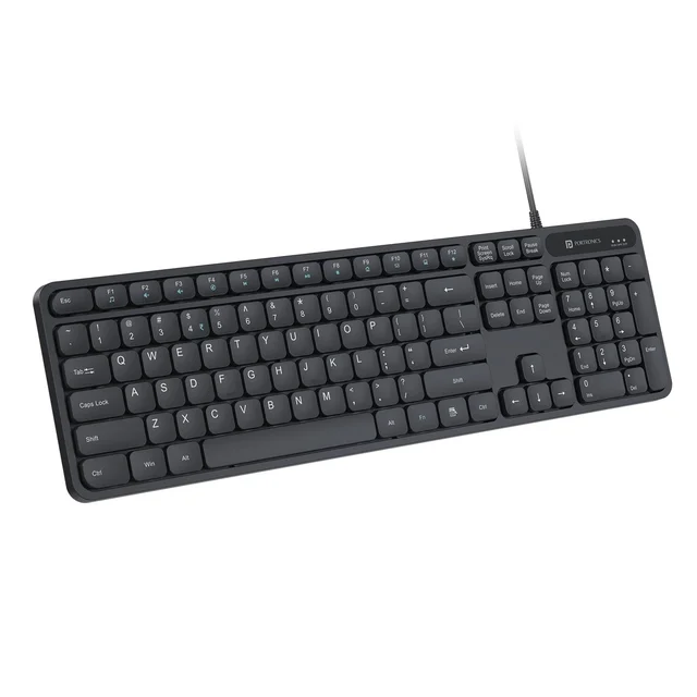 PORTRONICS Portronics Ki-Pad 3 USB Wired Keyboard with Large Keycaps | Noise-Free Typing | Fn Multimedia Hotkeys | Full-Size Layout With Num Pad | Ergonomic Design | 1.5m USB Cable | For Laptop & PC (BLACK)