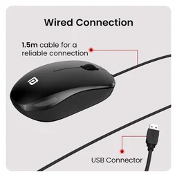 Portronics Toad 102 Wired Mouse with 3 Buttons, Clickable Scroll Wheel, High-Precision 1200 DPI Optical Sensor, 1.5m Long Cable, Ergonomic Ambidextrous Design for PC & Laptop (Black)