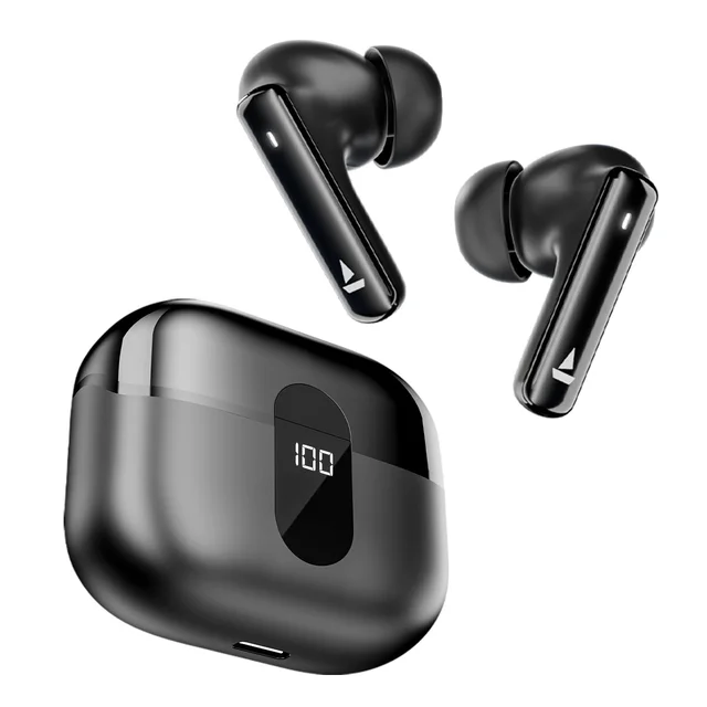 BOAT Boat Airdopes 121 Pro Plus | 100H Battery 4Mics ENX | Low Latency Fast Charge | LED Display Bluetooth in Ear Earbuds | TWS Ear Buds Wireless Earphones With Mic (Black)