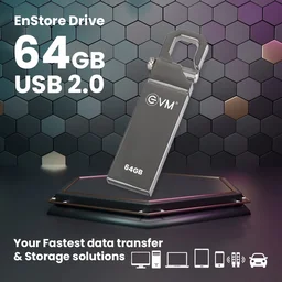 EVM EnStore 64 GB Metal USB 2.0 Flash Drive - High Read Speeds up to 15MB/s & Write Speeds up to 8MB/s - Durable Metal Casing - Ideal for Data Transfer & Storage - (EVMPD/64GB) - 64 GB