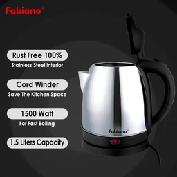 Fabiano EKP-015 Platinum Electric Kettle with Stainless Steel Body, 1.5 litre, used for boiling Water, making tea and coffee, instant noodles, soup & More
