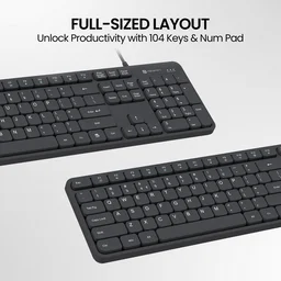 PORTRONICS Portronics Ki-Pad 3 USB Wired Keyboard with Large Keycaps | Noise-Free Typing | Fn Multimedia Hotkeys | Full-Size Layout With Num Pad | Ergonomic Design | 1.5m USB Cable | For Laptop & PC (BLACK)