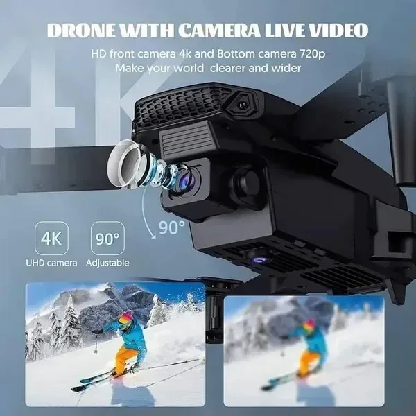 VEV E88 Pro Drone with 4K Camera – WiFi FPV, 1080P HD Dual Camera, Foldable RC with Altitude Hold, Visual Positioning, Auto Return, and App Control – High-Performance 4K Quality (Black)