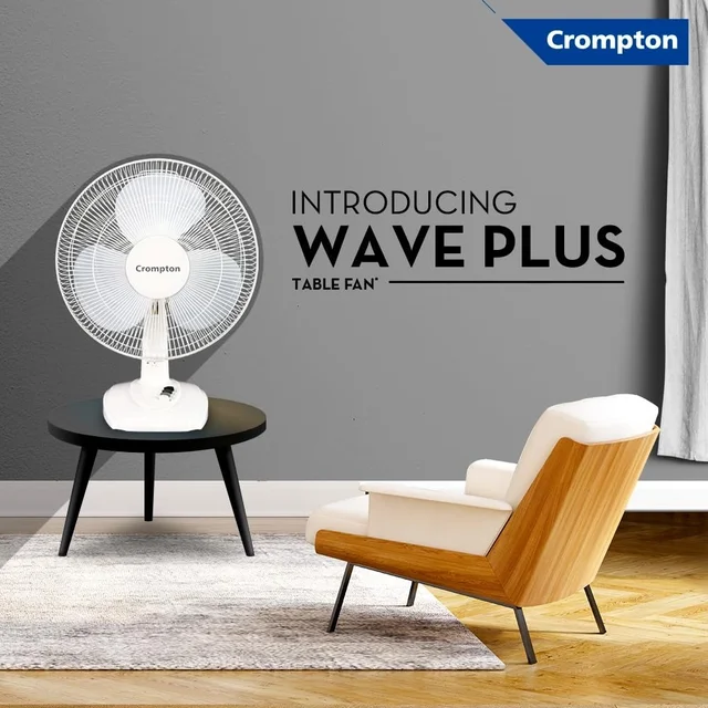 Crompton High Flo Wave Plus 400-mm (16 inch) High Speed Table Fan for Home and Kitchen (KD White)