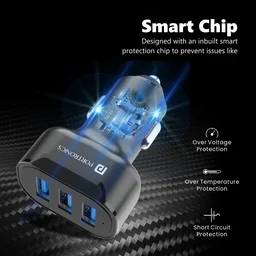PORTRONICS Portronics 17W Car Power 11 Car Charger with Triple Output, 17 Watts & 3.4 Amp Total Output, Adapter Compatible with Most Cars & Cellular Phones (Black) - Black