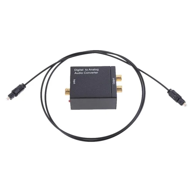 VEV Digital Coaxial Toslink to (L/R) Audio Converter with Fiber Cable - Black