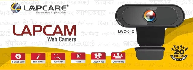 Lapcare LAPCARE LAPCAM LWC-042 HD 720 P, Noise Isolated Microphone with Computer HD stremaing Web cam for Desktop & Laptop with mic with Wide Angle Lens & Large Sensor for Superior Low Light, Optical (Black)