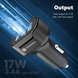PORTRONICS Portronics 17W Car Power 11 Car Charger with Triple Output, 17 Watts & 3.4 Amp Total Output, Adapter Compatible with Most Cars & Cellular Phones (Black) - Black