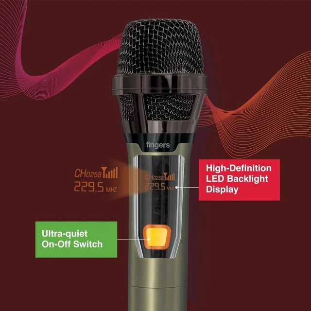 Fingers FINGERS Freedom Mic-39 Wireless Microphone (6.35 mm pin Receiver with Type-C Charging port, Uni-Directional V-Band @ VHF 269.1 MHz, 10-hour Battery life, 25 m Working Distance)