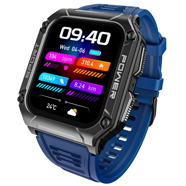 boAt WAVE ARMOUR 2 Smart Watch w/ 1.96" (4.9 cm) HD Display, BT Calling, Coins, Rugged Design,100+Watch Faces, Compass Feature, Big Box Speakers, HR&SPO2 and Stress Monitoring, IP68 (Dark Blue)