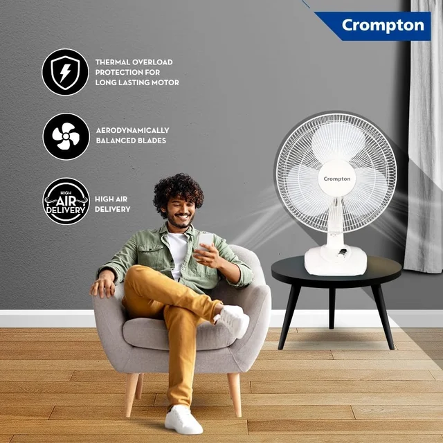 Crompton High Flo Wave Plus 400-mm (16 inch) High Speed Table Fan for Home and Kitchen (KD White)