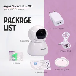 Zebion ARGOZ Grand Plus 200 Full HD Wi-Fi Camera 360 Degree Rotation, 145 Degree Tilting, 64GB Memory Card Slot, Plastic Body,5V Adaptor, With Mini USB Cable mounting Bracket (White)