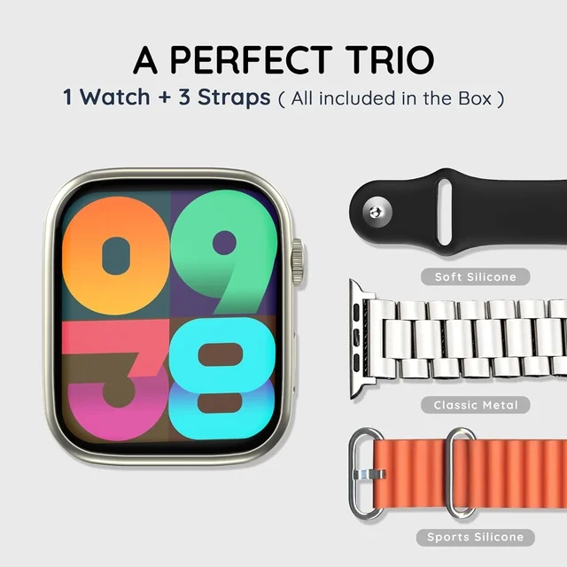 PEBBLE Pebble Trio 1.96" Infinite Display BT Calling Smartwatch, Health Suite, Health Suit, Multi Sports, Multiple Watch Faces, AI Voice Assistance, Smart Calculator, Alaram & Notification