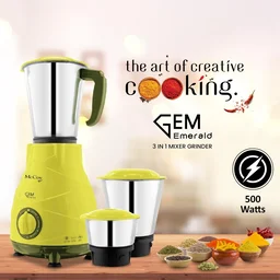 McCoy GEM Emerald Mixer Grinder 500W, 3 Jars (Blue)