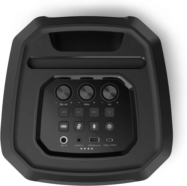Philips TAX2208 Bluetooth Party Speaker, Dynamic Bass Boost, Bluetooth and Aux-in, Karaoke Microphone Input, Wireless Pairing for Stereo Sound, Up to 7 Hours Battery, Built-in Carry Handle, USB-C (Black)