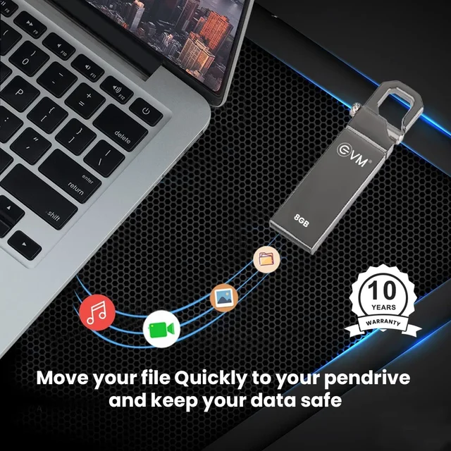 EVM EnStore 8GB Metal USB 2.0 Flash Drive - High Read Speeds up to 15MB/s & Write Speeds up to 8MB/s - Durable Metal Casing - Ideal for Data Transfer & Storage - (EVMPD/8GB) - 8 GB