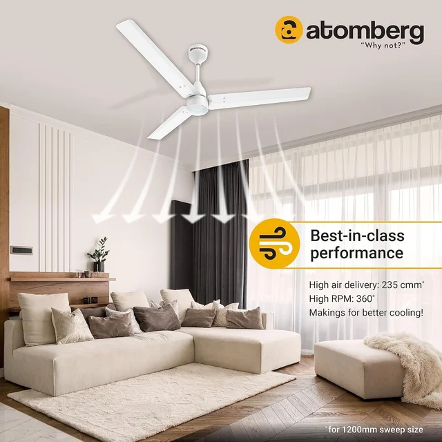 atomberg Renesa 1200mm BLDC Ceiling Fan with Remote Control | BEE 5 star Rated Energy Efficient Ceiling Fan | High Air Delivery with LED Indicators | 2+1 Year Warranty (Gloss White) - Gloss White