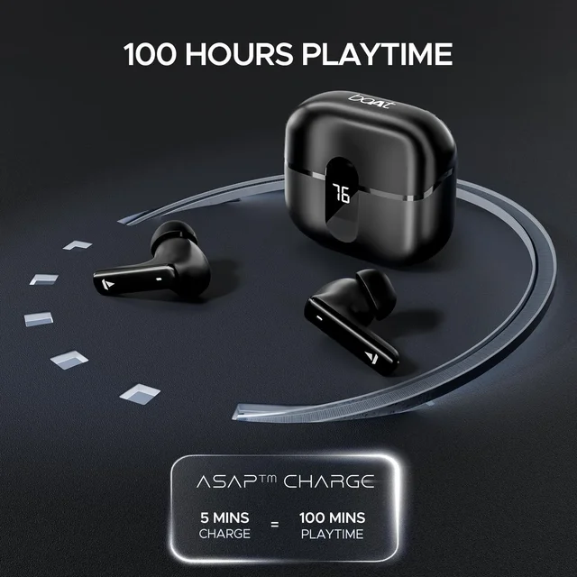 BOAT Boat Airdopes 121 Pro Plus | 100H Battery 4Mics ENX | Low Latency Fast Charge | LED Display Bluetooth in Ear Earbuds | TWS Ear Buds Wireless Earphones With Mic (Black)