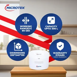 MICROTEK Microtek Smart EMR 2090 Automatic Voltage Stabilizer Series Used for Refrigerator Upto 300 Liters | Input Power Range 90V - 260±5V, Auto Start | Wall Mounted Design With 3 Year Warranty (WHITE)