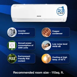 Voltas Vectra Elegant 1 Ton 3 Star, Inverter Split AC Copper, 4-in-1 Adjustable Mode, Anti-dust Filter (White)