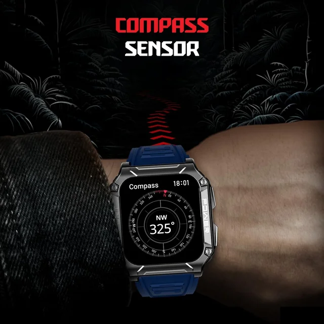 boAt WAVE ARMOUR 2 Smart Watch w/ 1.96" (4.9 cm) HD Display, BT Calling, Coins, Rugged Design,100+Watch Faces, Compass Feature, Big Box Speakers, HR&SPO2 and Stress Monitoring, IP68 (Dark Blue)
