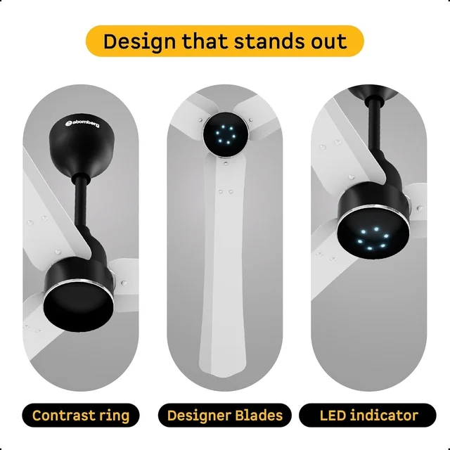 ATOMBERG Atomberg Renesa Halo Smart Celling Fan 1200mm BLDC Ceiling Fan With IoT & Remote | 5 star | High Air Delivery | Low Noise Operation | LED Speed Indicator | Sleek Design | 2+1 Year Warranty | (SeaSand Ivory & Black) - GL White & Black
