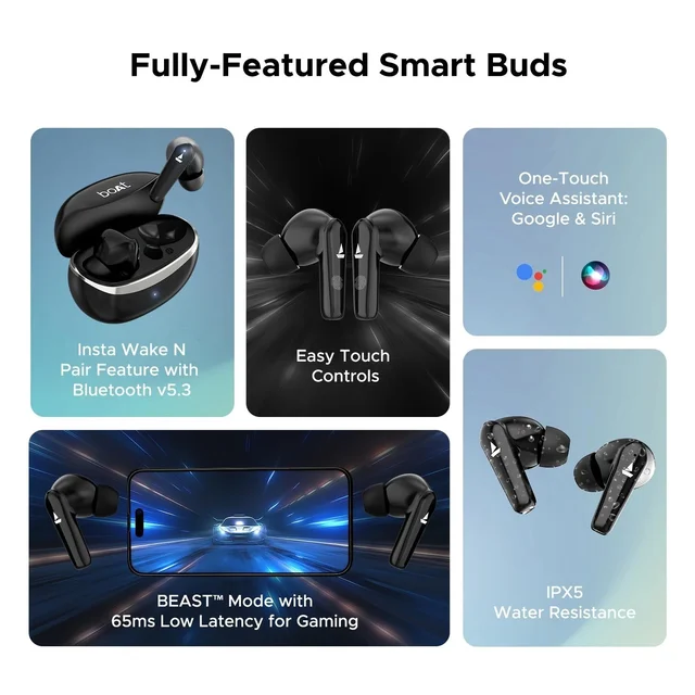 BOAT Boat Airdopes 131 Elite ANC With 32dB Active Noise Cancellation | 60HRS Battery, Ambient Mode | 4Mics ENX, Fast Charge | IPX5, v5.3 Bluetooth Earbuds | TWS Ear Buds Wireless Earphones With Mic (BLACK)
