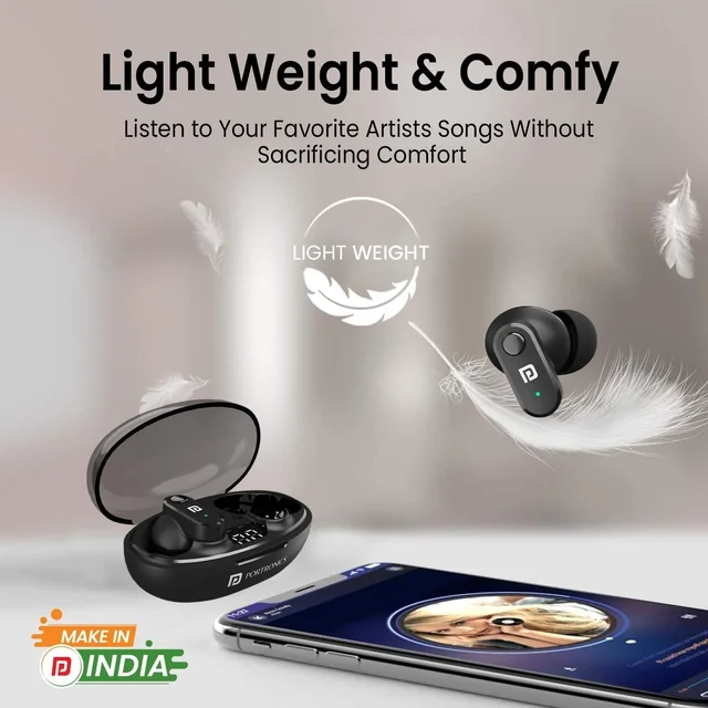 PORTRONICS Portronics Harmonics Twins S16 in Ear Wireless TWS Earbuds with 24 Hrs Playtime, Clear Calls, Game & Music Mode, Low Latency, Bluetooth 5.3v, LED Display, Type C Fast Charging(Black)