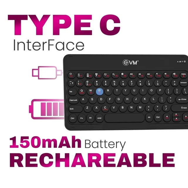 EVM EnArc Wireless Keyboard and Mouse Combo | Rechargeable Battery | Bluetooth 5.0 + 2.4G Slim & Portable | Silent Click (BLACK)