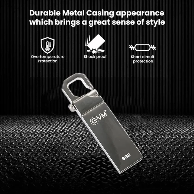 EVM EnStore 8GB Metal USB 2.0 Flash Drive - High Read Speeds up to 15MB/s & Write Speeds up to 8MB/s - Durable Metal Casing - Ideal for Data Transfer & Storage - (EVMPD/8GB) - 8 GB