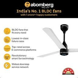 ATOMBERG Atomberg Renesa Halo Smart Celling Fan 1200mm BLDC Ceiling Fan With IoT & Remote | 5 star | High Air Delivery | Low Noise Operation | LED Speed Indicator | Sleek Design | 2+1 Year Warranty | (SeaSand Ivory & Black) - GL White & Black