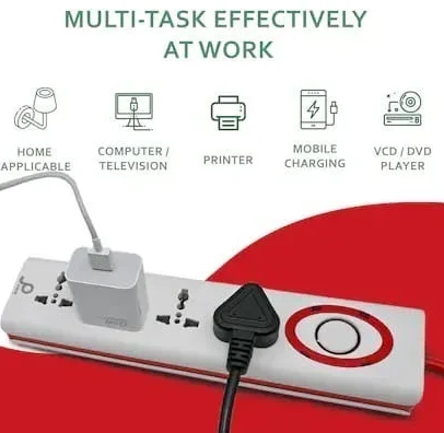 V GRAND V Grand Jayco Power Strip Spike Guard | 1 Switch & 4 Socket | Jayco Power Strip | With Indicator Switch 3 Meter Cord Length | 240 Volts (WHITE & RED) - 3 Meter