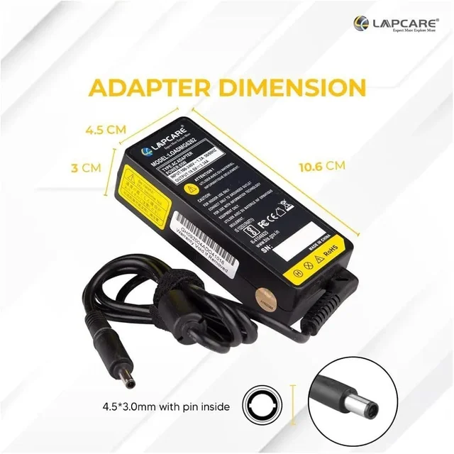 LAPCARE Lapcare Compatible Adapter For Dell Laptop 65W | 19.5V/3.34A | (4.5*3.0mm) (BLACK)