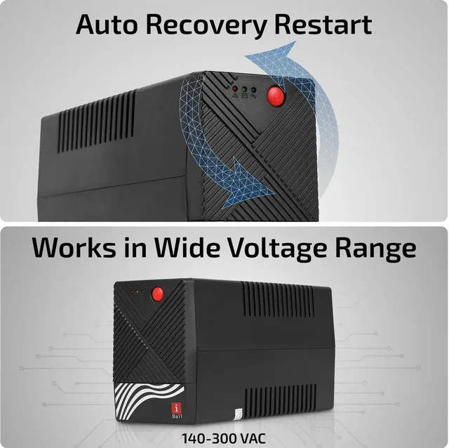 i-Ball iBall Nirantar UPS-621V Uninterruptible Power Supply Delivers 230 V Line-interactive | Overload Protection | Automatic Voltage Regulation | Auto Restart Rack-mount Model UPS with Overload Protection | 3 Outlet Plugs | Generator Compatible For Office Computers (BLACK)