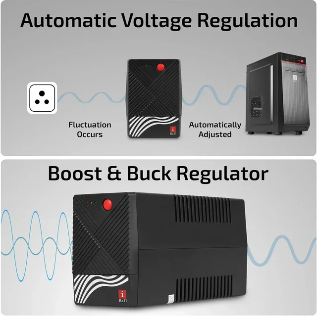 i-Ball iBall Nirantar UPS-621V Uninterruptible Power Supply Delivers 230 V Line-interactive | Overload Protection | Automatic Voltage Regulation | Auto Restart Rack-mount Model UPS with Overload Protection | 3 Outlet Plugs | Generator Compatible For Office Computers (BLACK)