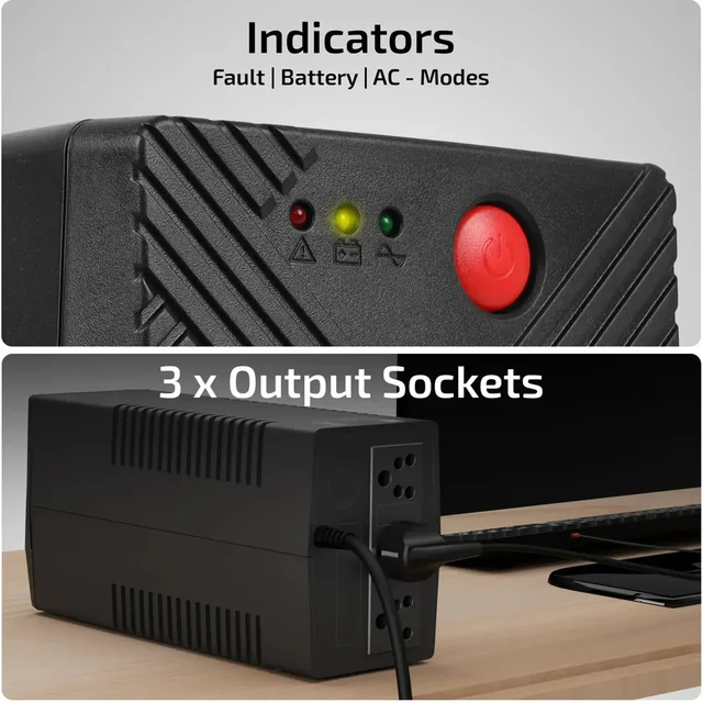 i-Ball iBall Nirantar UPS-621V Uninterruptible Power Supply Delivers 230 V Line-interactive | Overload Protection | Automatic Voltage Regulation | Auto Restart Rack-mount Model UPS with Overload Protection | 3 Outlet Plugs | Generator Compatible For Office Computers (BLACK)