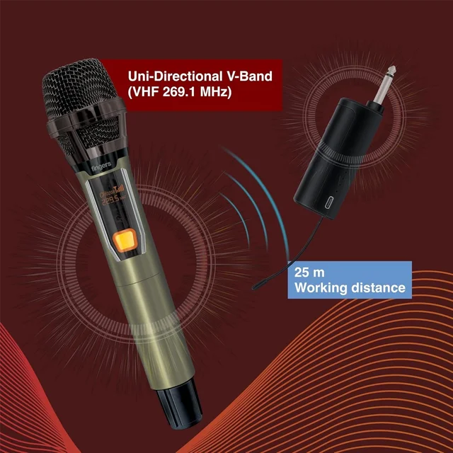 Fingers FINGERS Freedom Mic-39 Wireless Microphone (6.35 mm pin Receiver with Type-C Charging port, Uni-Directional V-Band @ VHF 269.1 MHz, 10-hour Battery life, 25 m Working Distance)