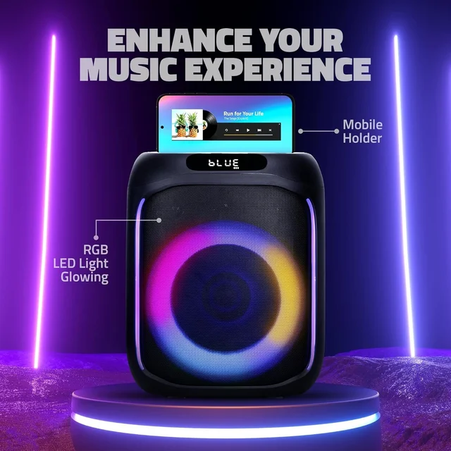 Artis Artis SoundPro 100 60W TWS Portable 5.0 Bluetooth Party Speaker with 7 LED Colours/USB/TF Card/AUX Input/FM Radio/Wireless Mic & Wireless Remote (Black)