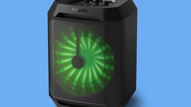 Philips TAX2208 Bluetooth Party Speaker, Dynamic Bass Boost, Bluetooth and Aux-in, Karaoke Microphone Input, Wireless Pairing for Stereo Sound, Up to 7 Hours Battery, Built-in Carry Handle, USB-C (Black)