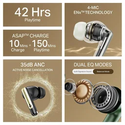 BOAT Boat Airdopes 141 Elite ANC With 35dB Active Noise Cancellation | 4Mics ENX Tech, 42HRS Battery | Fast Charge IPX5, Bluetooth Earbuds | TWS Ear Buds Wireless Earphones With Mic (Black)