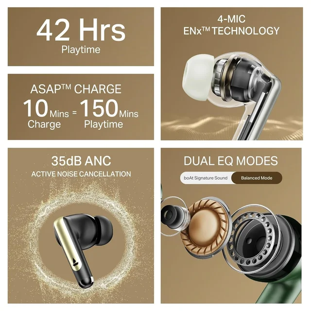 BOAT Boat Airdopes 141 Elite ANC With 35dB Active Noise Cancellation | 4Mics ENX Tech, 42HRS Battery | Fast Charge IPX5, Bluetooth Earbuds | TWS Ear Buds Wireless Earphones With Mic (Black)