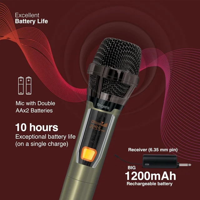 Fingers FINGERS Freedom Mic-39 Wireless Microphone (6.35 mm pin Receiver with Type-C Charging port, Uni-Directional V-Band @ VHF 269.1 MHz, 10-hour Battery life, 25 m Working Distance)
