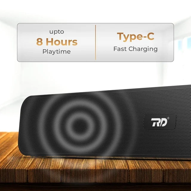 RD SP-12 Smart Portable Stereo Exilor Wireless Soundbar Bluetooth V5.0 Connectivity 20 Watts 2.0 Sound Treble Extra Bass Speaker Supports TF/SD Card/USB/AUX 8 Hours Playback Time IPX4 Waterproof (Black)