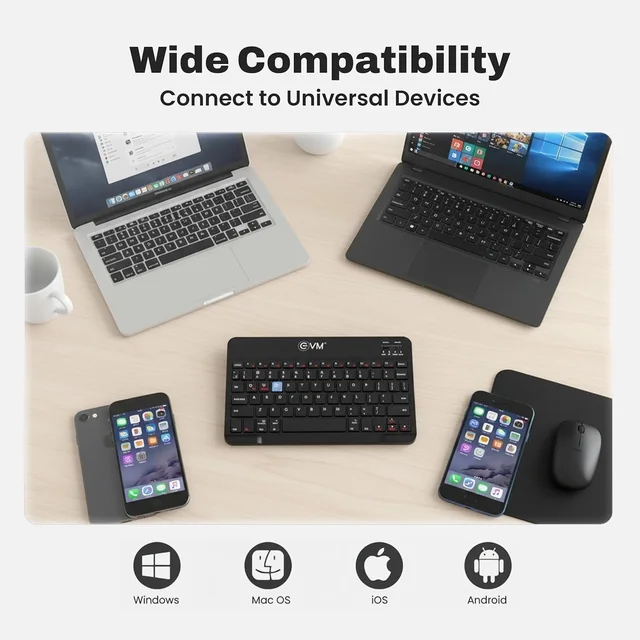 EVM EnEdge 9.7" Ultra-Slim Bluetooth Keyboard With Type-C Rechargeable Battery | Tablet, Smartphone & Laptop | Compact Lightweight Design | Bluetooth 5.0 | ABS Build (BLACK)