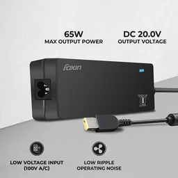 Foxin FLA65200LNYUSBN Laptop Adapter 65 Watt 20V 3.25A Yellow Pin Tip Color (Black)