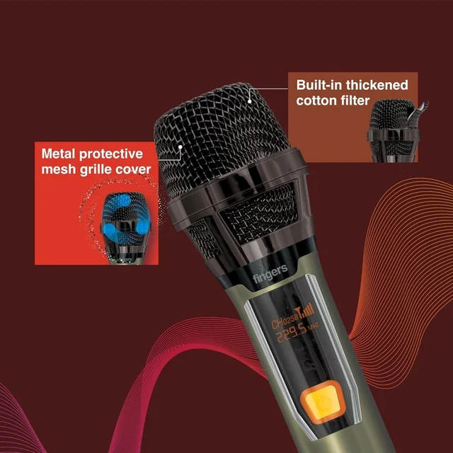 Fingers FINGERS Freedom Mic-39 Wireless Microphone (6.35 mm pin Receiver with Type-C Charging port, Uni-Directional V-Band @ VHF 269.1 MHz, 10-hour Battery life, 25 m Working Distance)