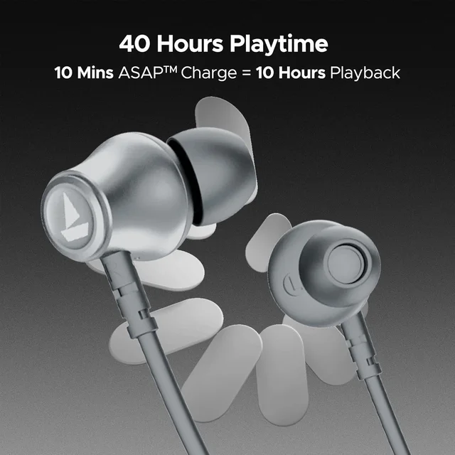 boAt Rockerz 111 Up to 40 Hours Playtime, Dual Device Pairing, ENx Tech, Beast Mode, ASAP Charging, BTv5.3, IPX5, Type-C Interface & Magnetic in Ear Buds Bluetooth Wireless Neckband (Ash Grey) - Gray