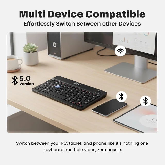 EVM EnEdge 9.7" Ultra-Slim Bluetooth Keyboard With Type-C Rechargeable Battery | Tablet, Smartphone & Laptop | Compact Lightweight Design | Bluetooth 5.0 | ABS Build (BLACK)