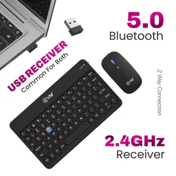 EVM EnArc Wireless Keyboard and Mouse Combo | Rechargeable Battery | Bluetooth 5.0 + 2.4G Slim & Portable | Silent Click (BLACK)